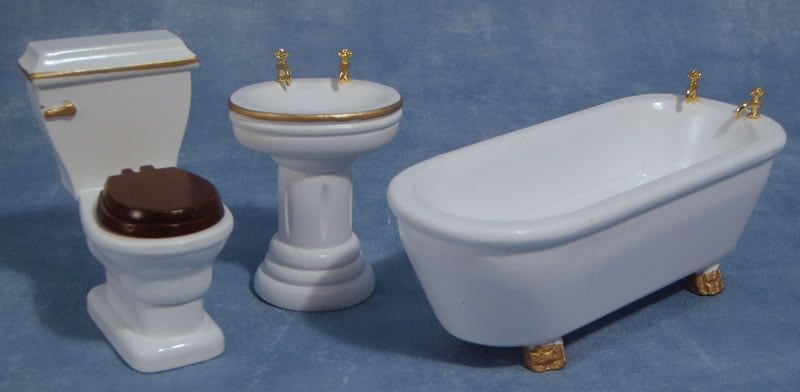 White Bathroom with Gold Fittings for 12th Scale Dolls House
