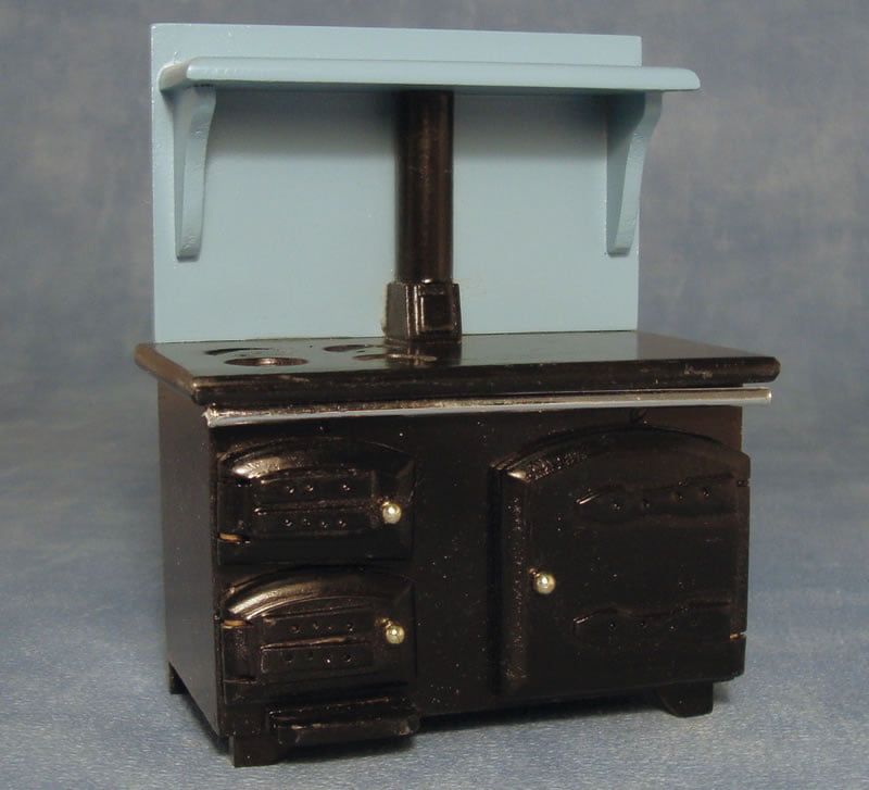 Solid Fuel Style Stove Black and Blue for 12th Scale Dolls House