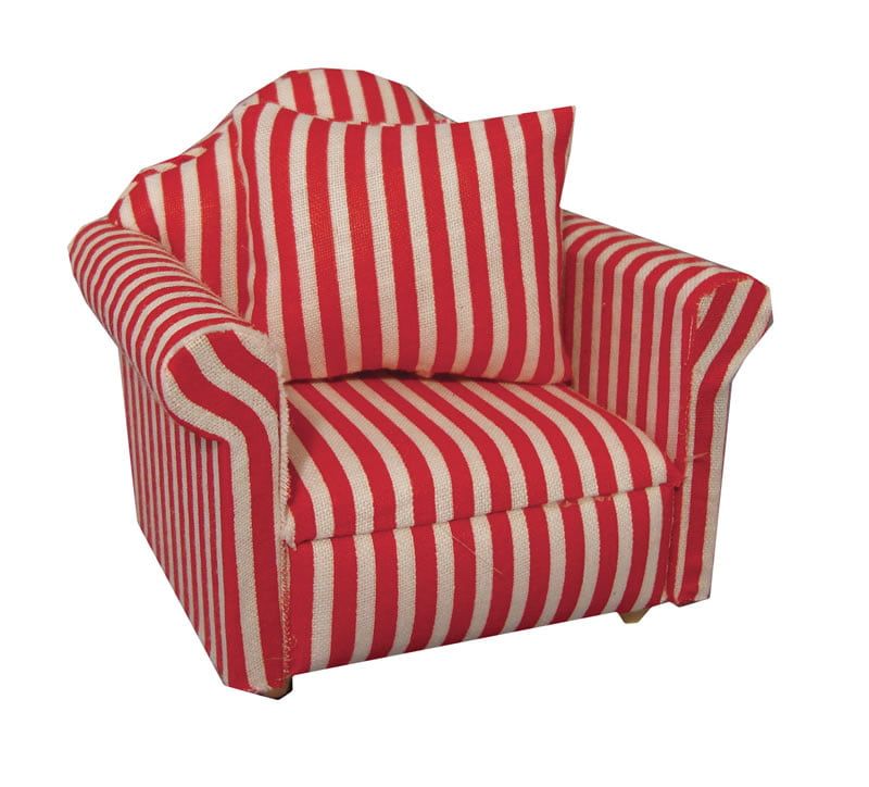 Red Striped Arm Chair for 12th Scale Dolls House