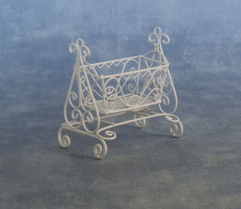 White Wire Swinging Crib for 12th Scale Dolls House