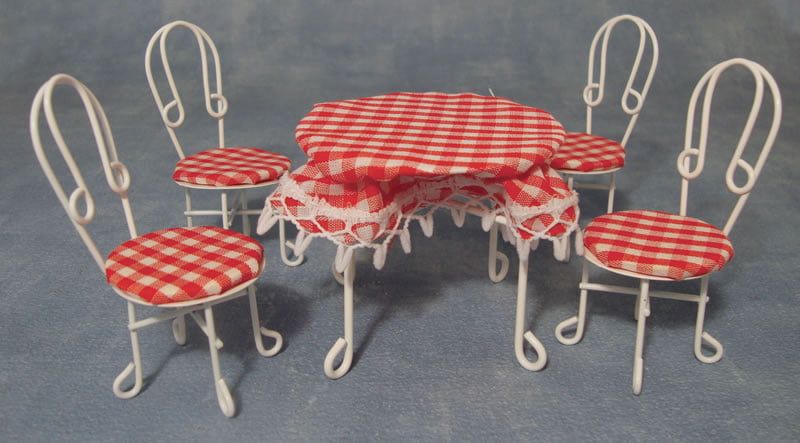 White Table and Four Chairs with Tablecloth for 12th Scale Dolls House
