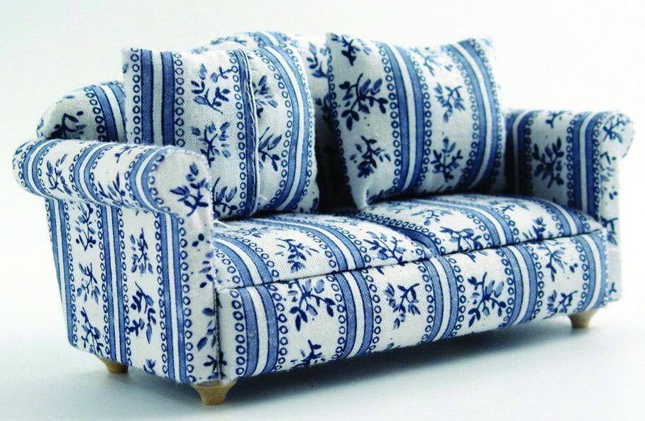 Blue Patterned Sofa for 12th Scale Dolls House