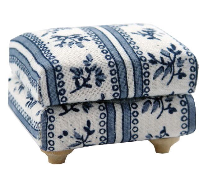 Blue Patterned Foot Stool for 12th Scale Dolls House
