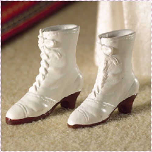 White Lace Up Boots for 12th Scale Dolls House