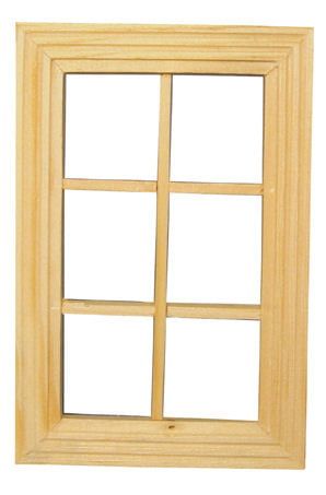 6 Pane Unpainted Wooden Window for 12th Scale Dolls House