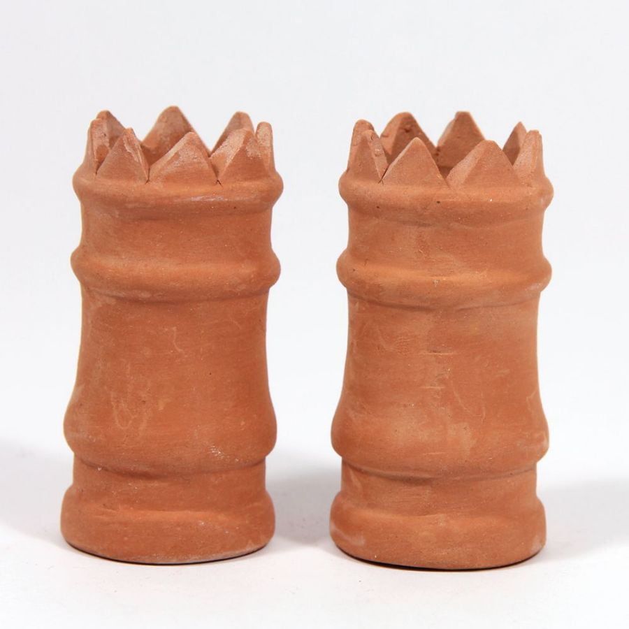2 x Large Crown Top Chimney Pots Terracotta for 12th Scale Dolls House