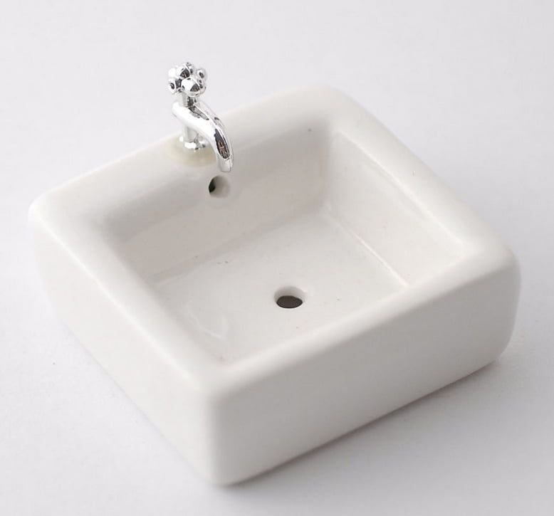 Square White Sink with Chrome Tap for 12th Scale Dolls House