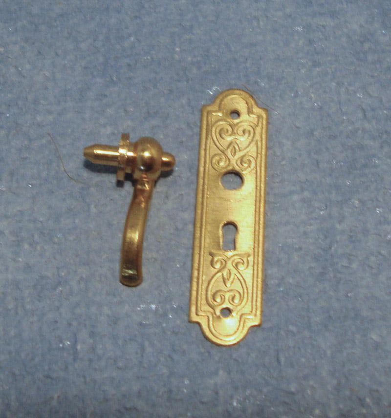Brass Handle and Plate Set For Doors for 12th Scale Dolls House