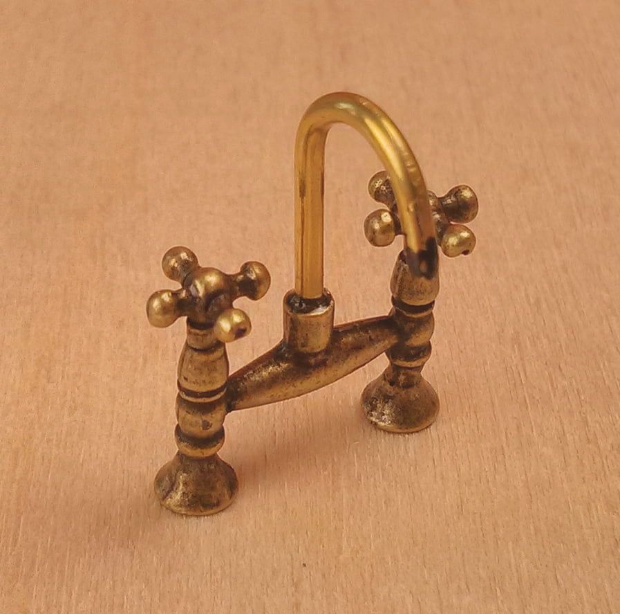Traditional Deck Sink Mixer Brass Effect for 12th Scale Dolls House