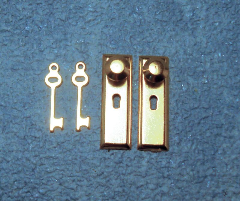 Brass Door Knob Plate and Key Set for 12th Scale Dolls House