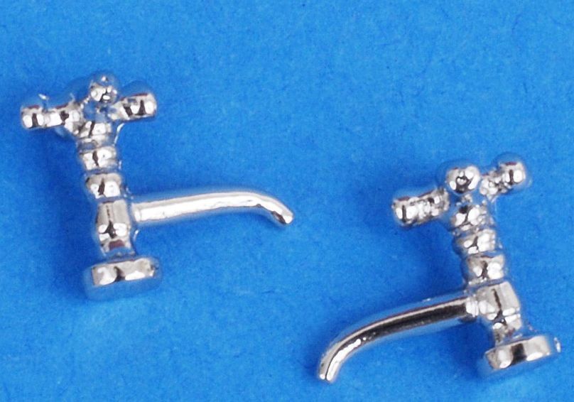 Pair of Chrome Crosstop Pillar Taps for 12th Scale Dolls House