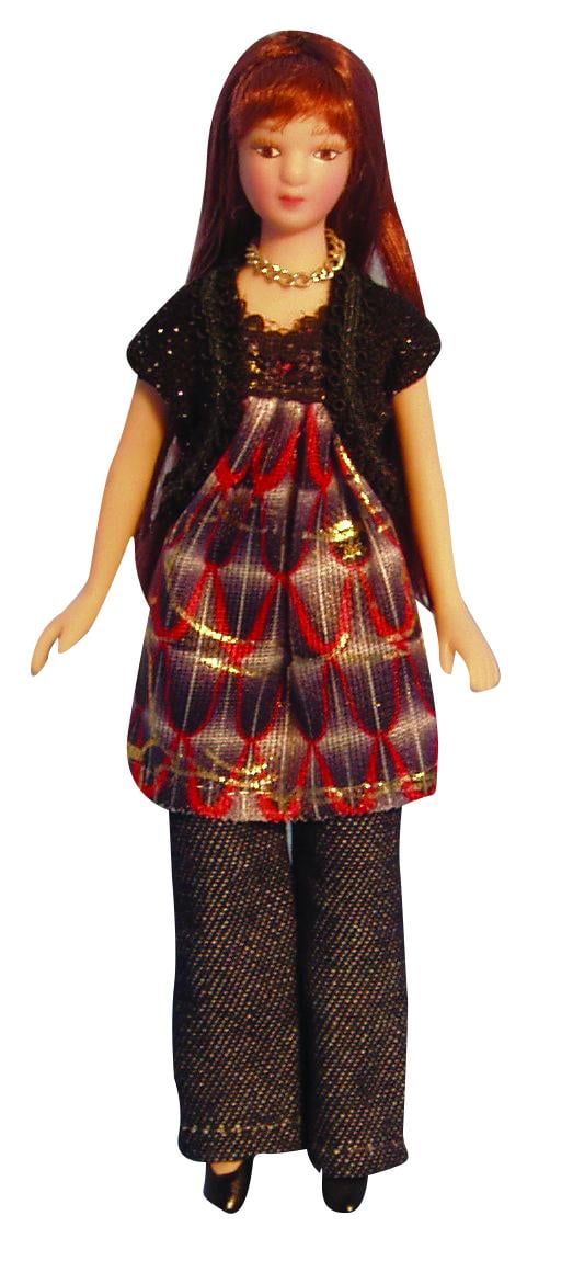 Porcelain Modern Woman In Smock Dress for 12th Scale Dolls House