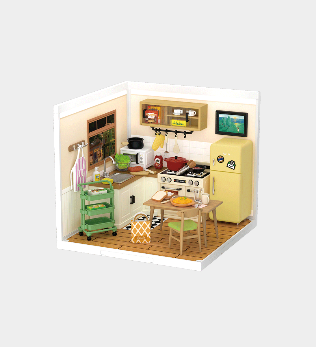Rolife Happy Meals Kitchen Plastic DIY Miniature Dollhouse Kit 