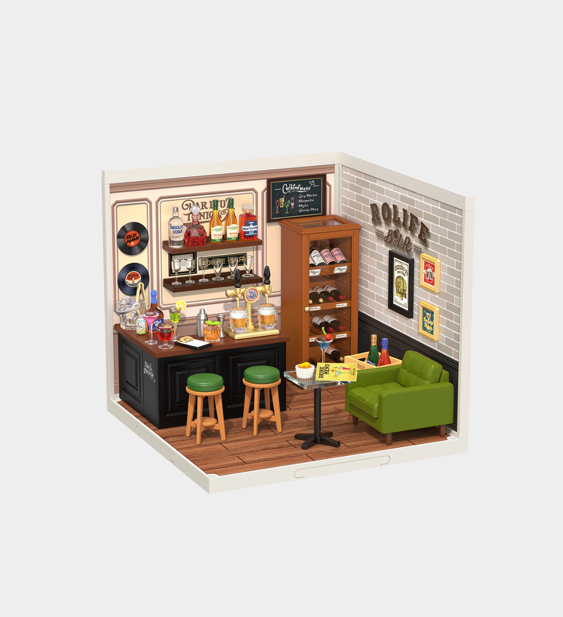 Rolife Leisurely Cheers Bar Plastic DIY Miniature Dollhouse Kit 