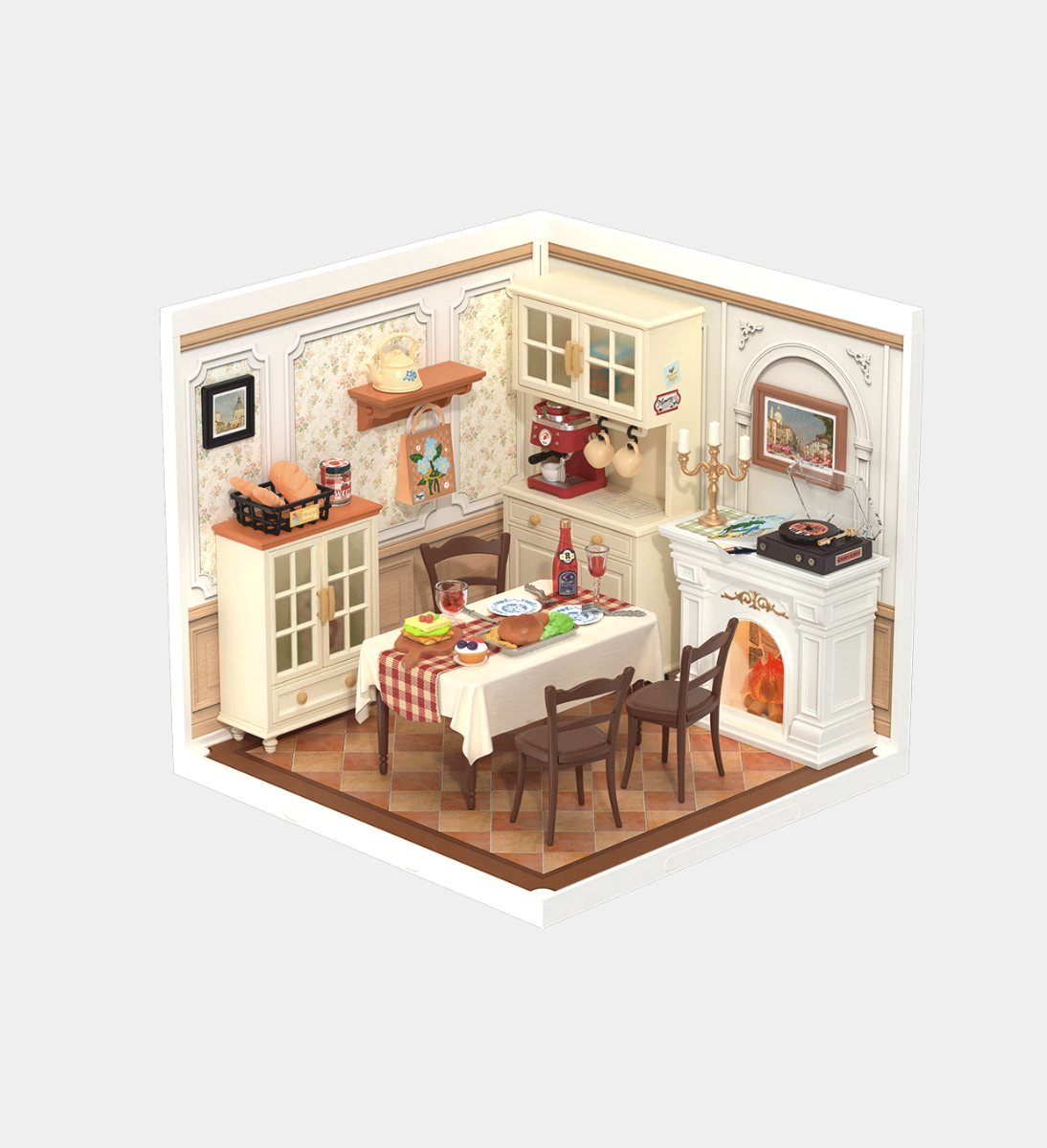 Rolife Warm Dining Room Plastic DIY Miniature Dollhouse Kit 