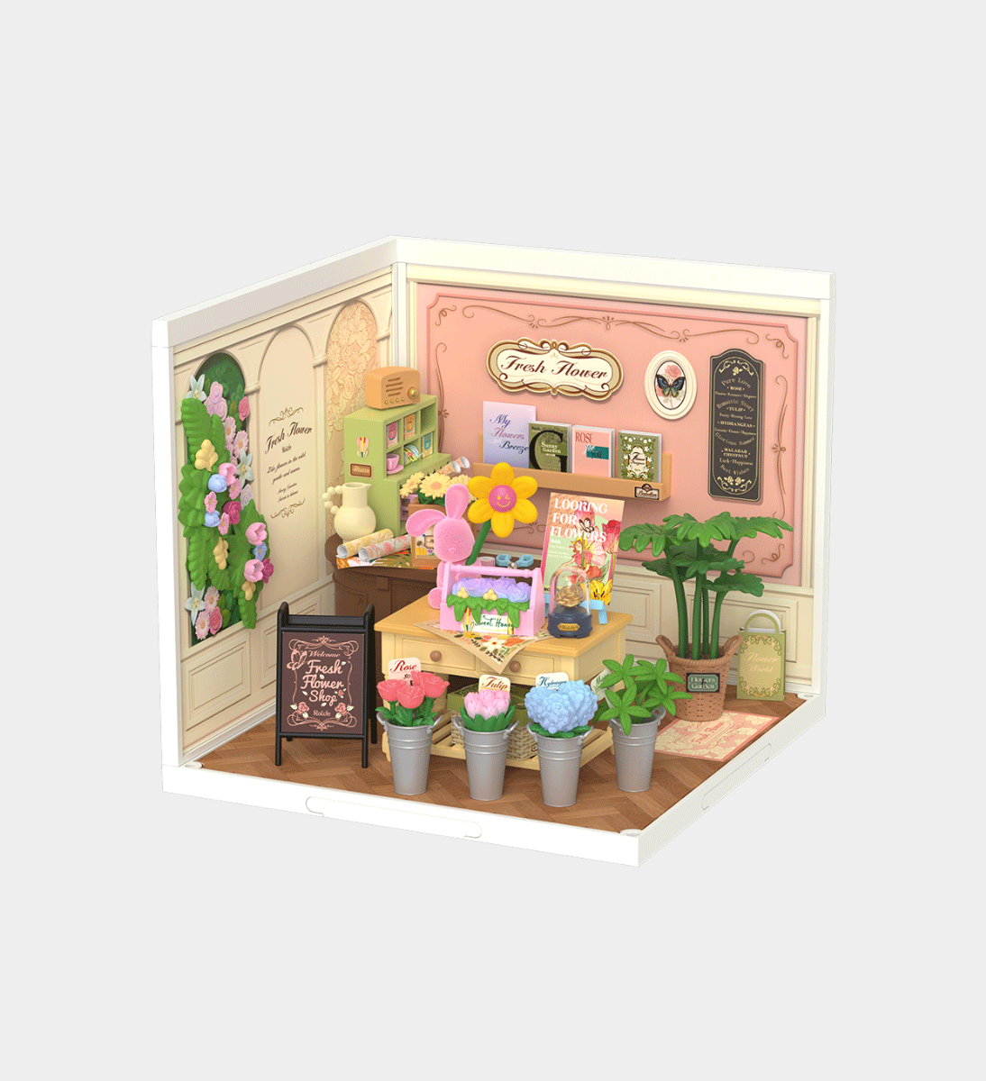 Rolife Fresh Flower Shop Plastic DIY Miniature Dollhouse Kit 