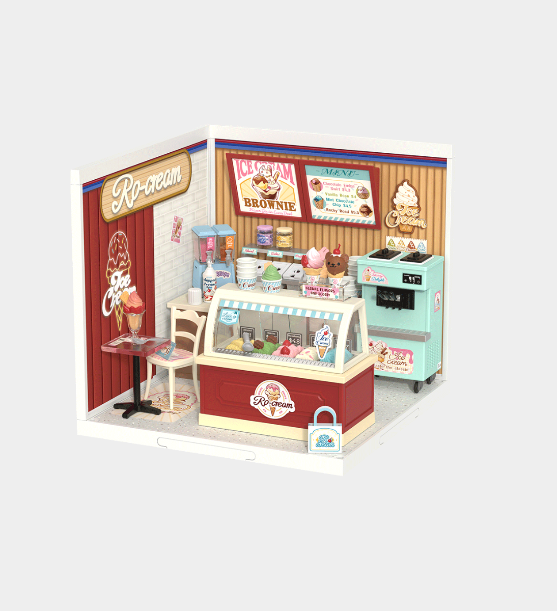 Rolife Flavourful Ice Cream Shop Plastic DIY Miniature Dollhouse Kit 