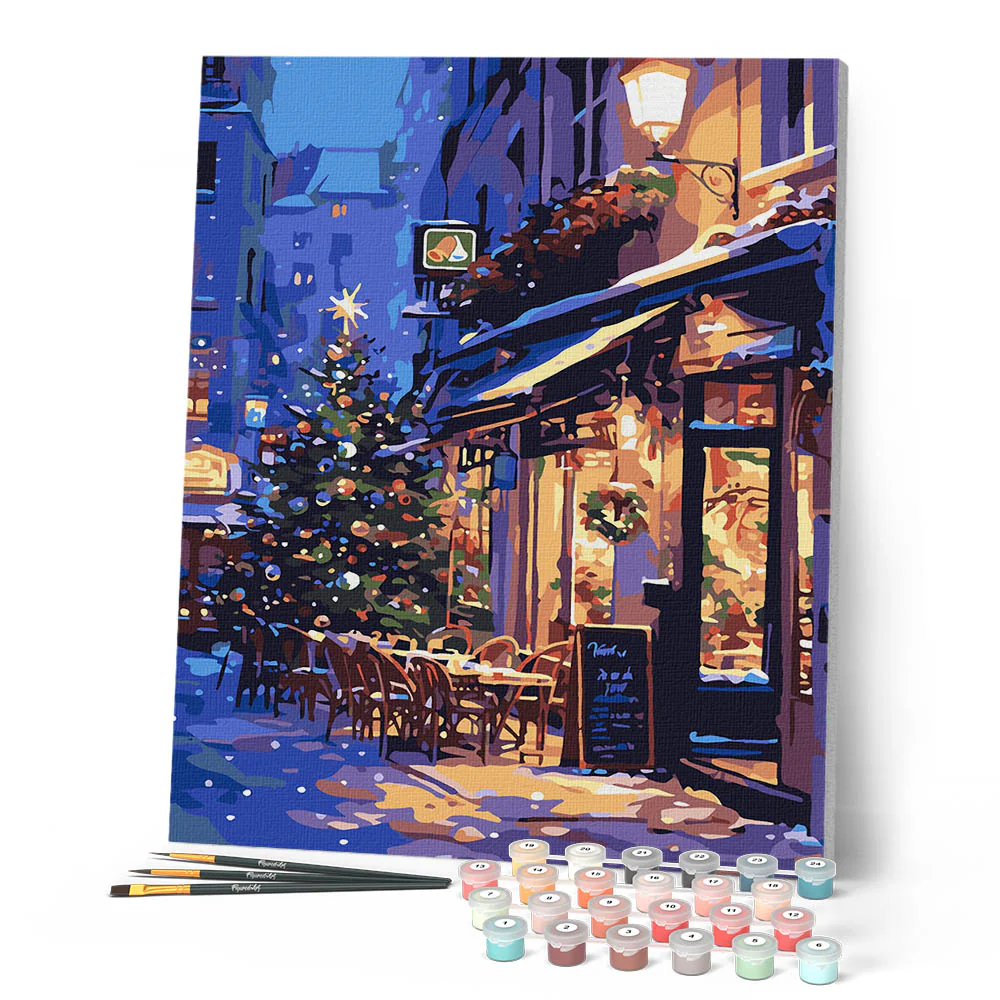Figured'Art Festive Night Café Rolled Canvas Painting By Numbers Kit