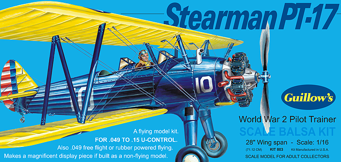 Guillows 1/16 Scale Stearman PT-17 World War 2 Pilot Trainer Balsa Model Kit