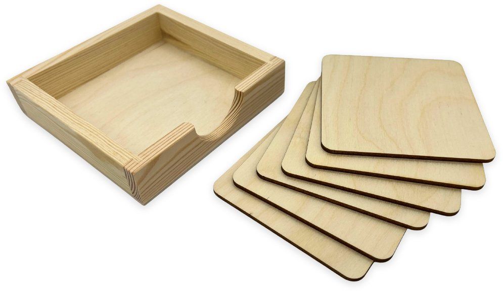 Coaster Holder and 6 Coasters Wood Blanks