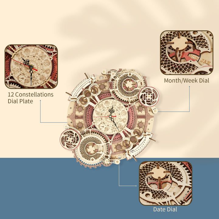 ROKR Zodiac Wall Clock Wooden Kit Hobbies