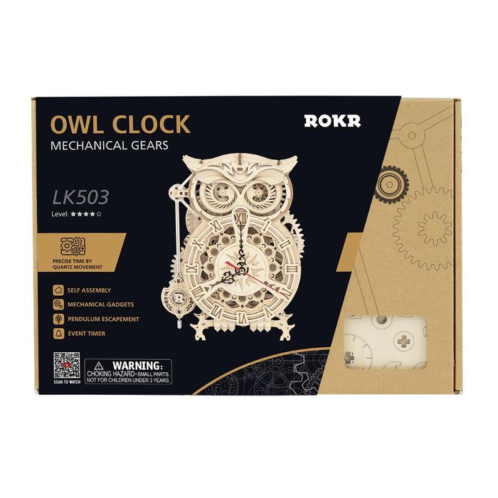 ROKR Owl Clock Battery Mechanical Gears Wooden Kit Hobbies