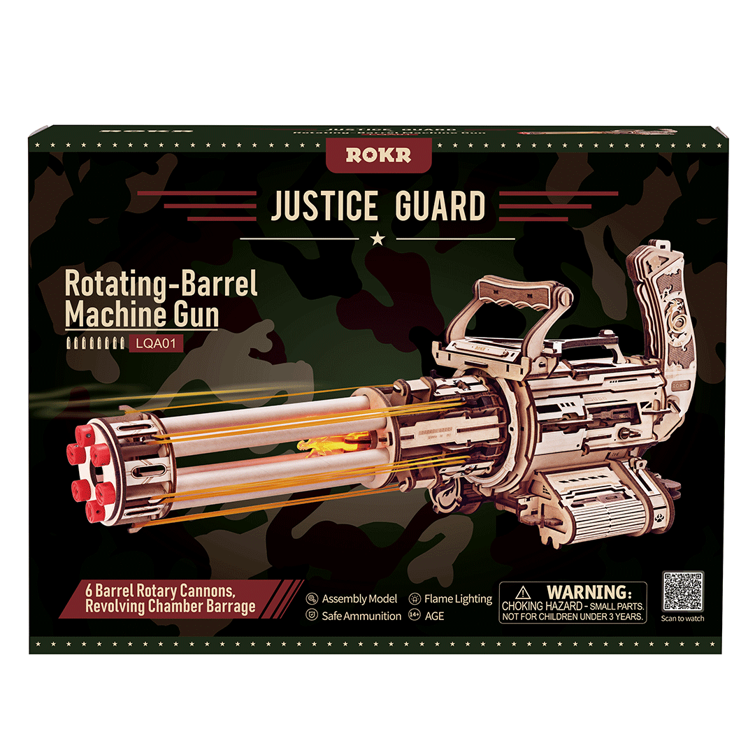 Maker Rover Gun ROKR Rotating-Barrel Machine Gun Wooden Model Kit | Hobbies