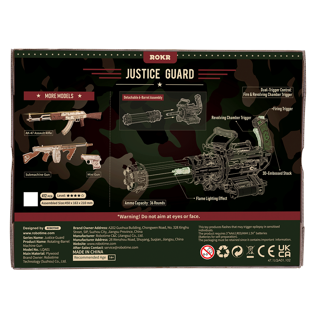 ROKR Rotating-Barrel Machine Gun Wooden Model Kit | Hobbies