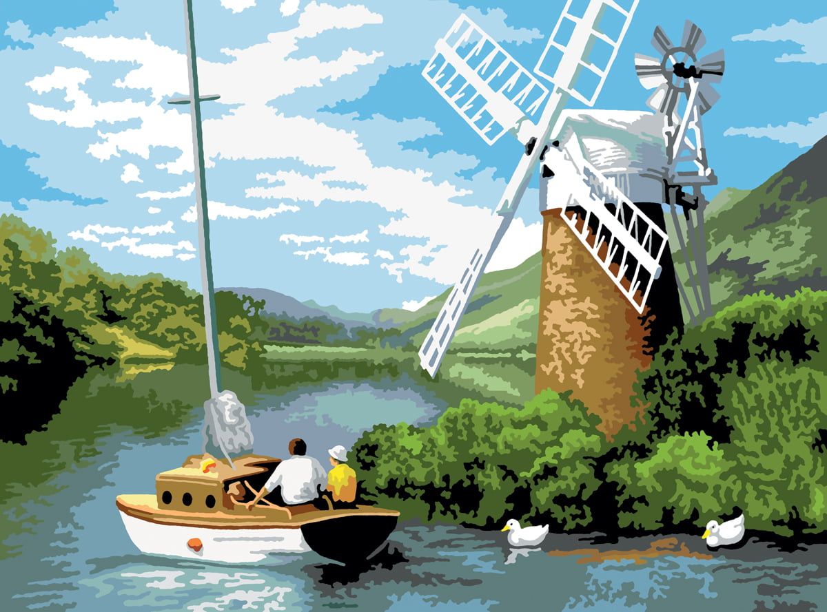 Painting By Numbers Windmill On The River