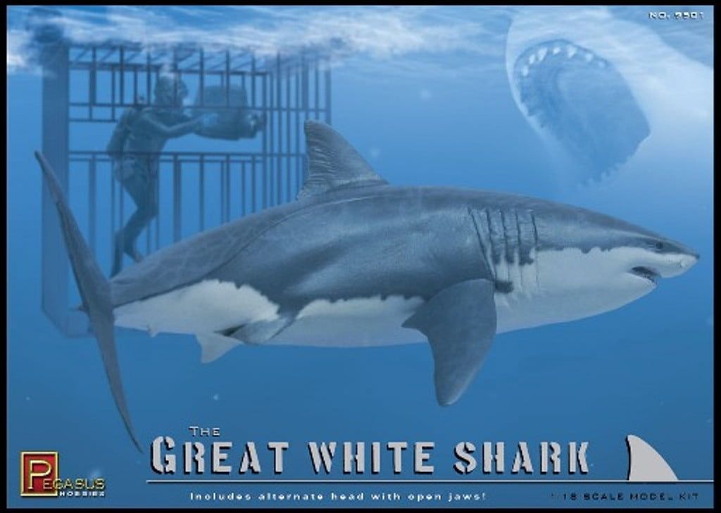 Pegasus 1/18 Scale Great White Shark and Diver in Cage Model Kit