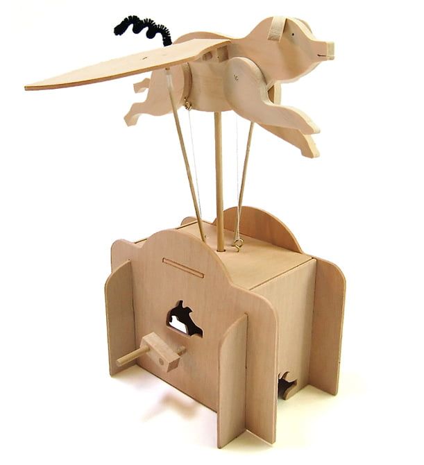 Pathfinders Build Your Own Flying Pig Automata Wooden Kit