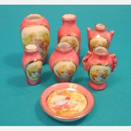 Pink Vase Set for 12th Scale Dolls House