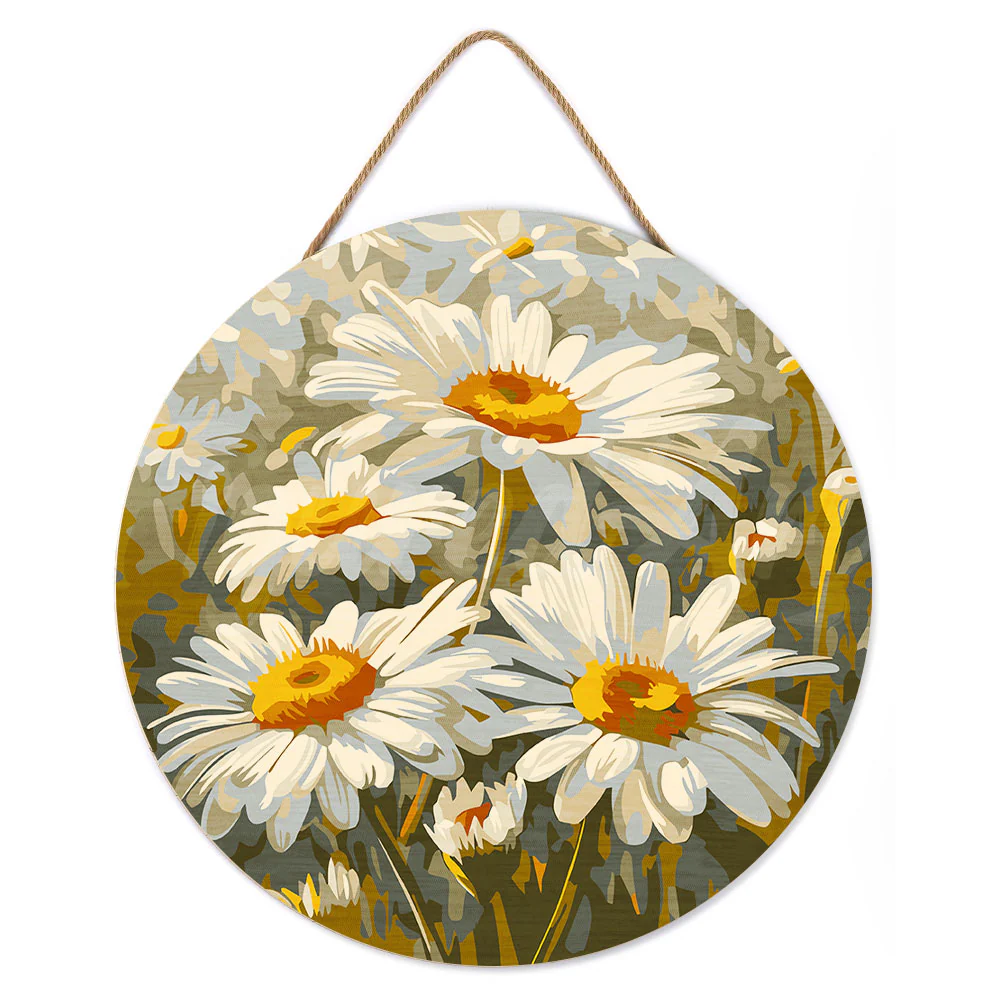 Figured'Art Daisies Hanging Wood Slice Painting By Numbers Kit