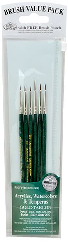 Royal & Langnickel 6pcs Gold Taklon Acrylic Handle Paint Brush Set