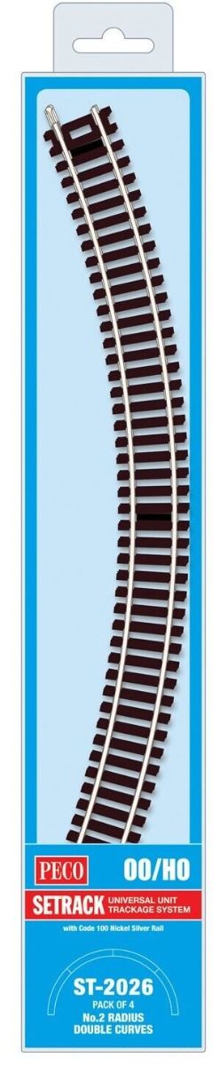 Peco ST-2026 Double Curve, 2nd Radius (Pack of 4) OO Gauge