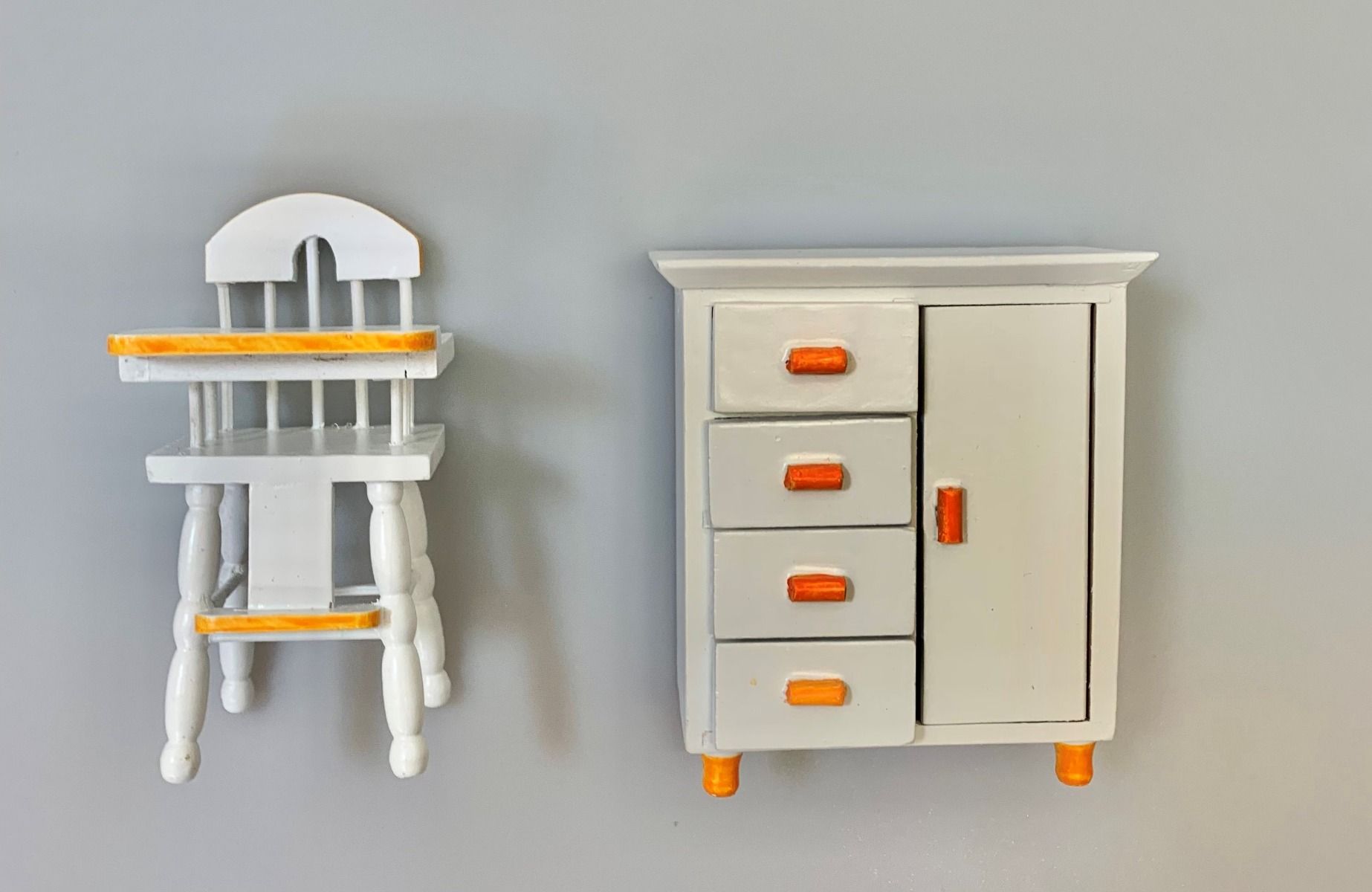 Dolls House Nursery High Chair and Chifforobe Set