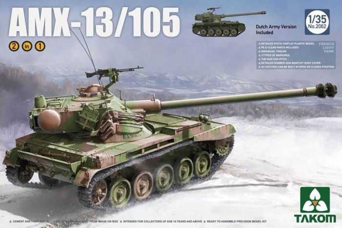 Takom 1/35 Scale AMX-13/105 Light Tank Dutch Army 2 in 1 Model Kit