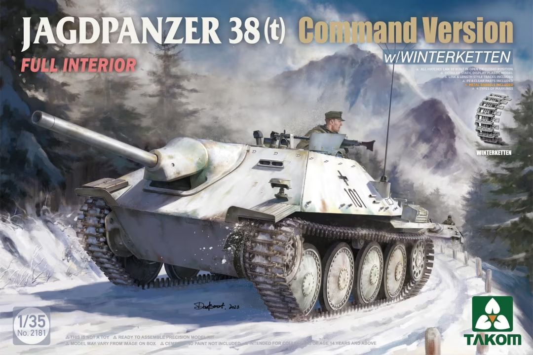 Takom 1/35 Scale German WWII Jagdpanzer 38(t) Command Version Winterketten & Interior Model Kit