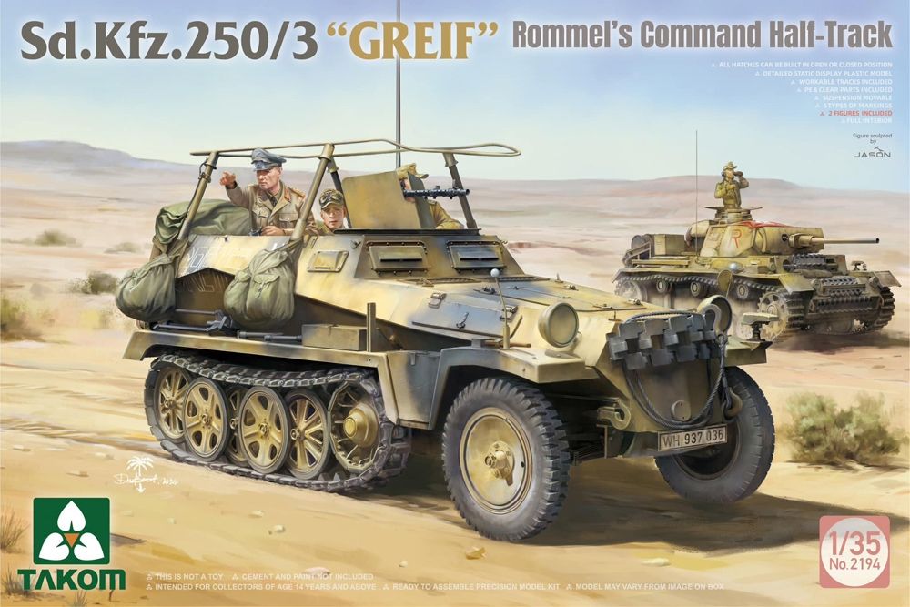 Takom 1/35 Scale German Army SdKfz 250/3 "Greif" Rommel's WWII Half-Track Vehicle Model Kit