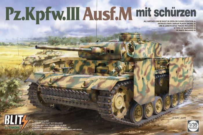 Takom 1/35 Scale Panzerkampfwagen III Ausf M mit schürzen Blitz Model Kit