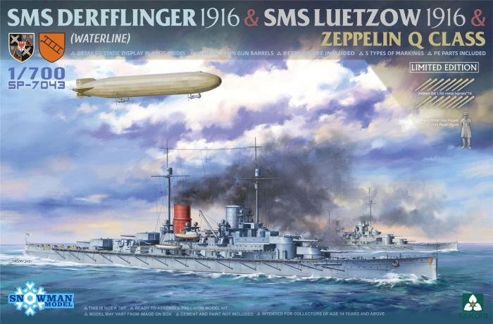 Takom 1/700 Scale SMS Derfflinger & Lutzow 1916 & Zeppelin Q Airship Model Kit