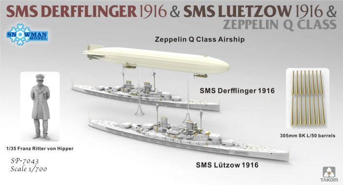 Takom 1/700 Scale SMS Derfflinger & Lutzow 1916 & Zeppelin Q Airship ...