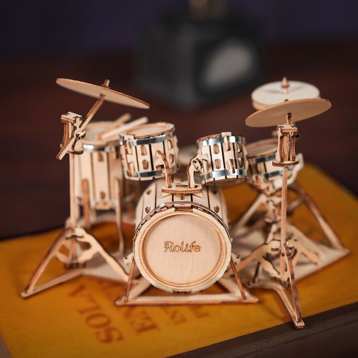 Rolife Drum Kit Wooden Model Kit Hobbies