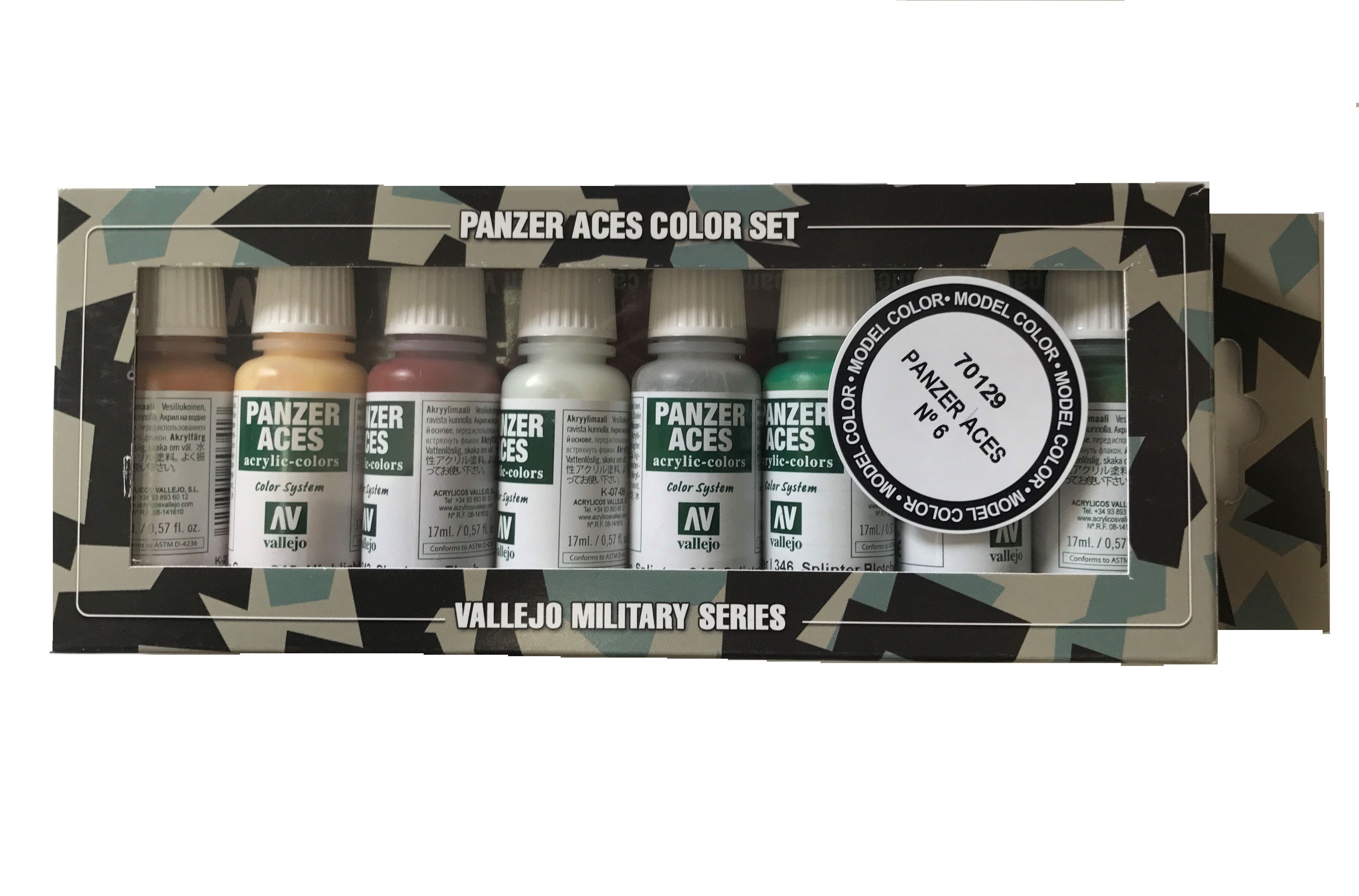 Vallejo Panzer Aces No.6 Skin Tones & Camouflage Acrylic Paint Set 8 x 17ml