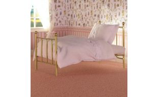 Brass Single Bed & Mattress for 12th Scale Dolls House