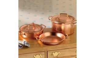 Two Casseroles & Skillet for 12th Scale Dolls House