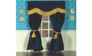 Plush Navy Blue Velvet Curtains for 12th Scale Dolls House