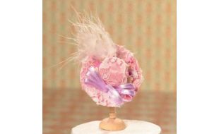 Pink Hat With Lace & Feather Trim for 12th Scale Dolls House