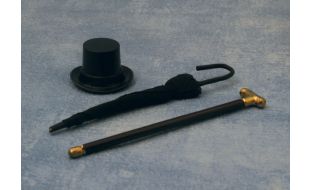 Hat, Cane and Umbrella for 12th Scale Dolls House