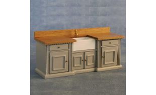 Grey/ Pine Smallbone Sink Unit with Belfast Sink for 12th Scale Dolls House